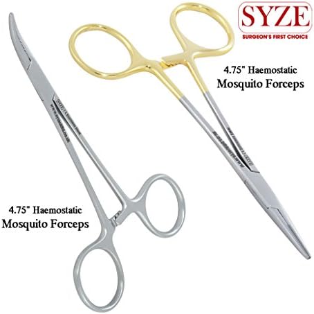 SYZE Haemostatic Mosquito Forceps Clamp Tweezers 4.75" Straight and Curve Artery Set, Pet Grooming, Locking Equipment, Veterinary Instruments