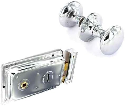 Polished Chrome Rim Lock Door Rim Knob Locking Handle Set
