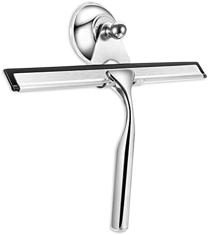Squeegee Shower Cleaner, Saienfeng Mini Shower Squeegee Stainless Steel with Suction Cup and Hook for Bathroom, Door, Car, Mirror,Window, Glass Cleaning