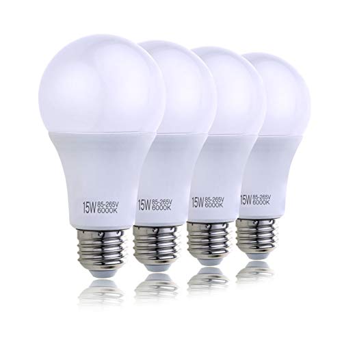 Hzsane Bombillas de A65 LED E27 de 15W, Bombillas Incandescentes Equivalente de 120W, 6000K Blanco Frío, No Regulable, 1500Lm, Bombilla LED, Tornillo Edison para Bombillas LED, Paquete de 4