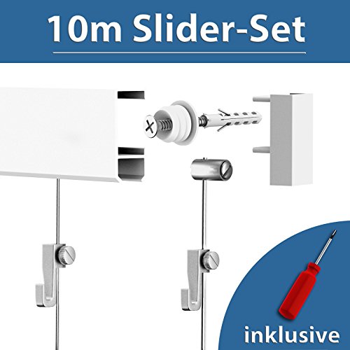 10m Bilderschienen Galerieschienen Slider - Set 10 Meter weiß Bilderleisten