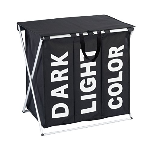 Wenko 62090100 Trio Top Wäschekorb Polyester 67,5 x 58 x 4,5 cm, schwarz, 28 x 28 x 18 cm