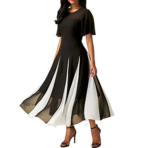 YuJian12 Robe mi-Longue Sexy en Mousseline de Soie pour Femmes Robe Sexy Noire à Manches Courtes Robe Femme Noire Robe de Femme