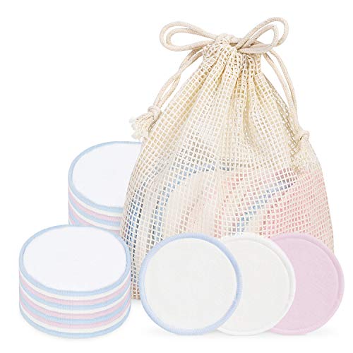 ISENPENK 18 Discos 3 Capas Desmaquillantes Reutilizables en Terciopelo x 6, Bambú x 6, Fibra de Algodón x 6, Bolsa de Lavado, Hechos Ecológica y Cero Desperdicio Desmaquillantes Super Suaves