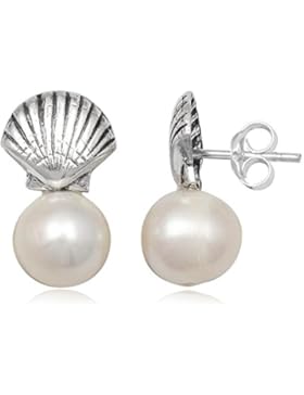 EYS JEWELRY® Damen-Ohrringe Jakobsmuschel Pilgerabzeichen 17 x 10 mm Perlen Süßwasser-Zuchtperlen 925 Sterling...