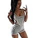 Produktbild AmazingDays Damen Halfter äRmelloser Jumpsuit Overall Taschen Playsuit Elegant Latzhose Kurz Bodysuit Party Bodycon (Grau, S)