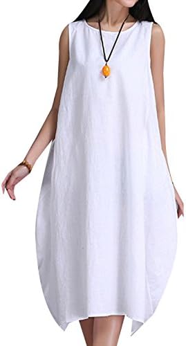 Women's Solid Color Oversized Sleeveess Cotton & Linen Baggy Dress