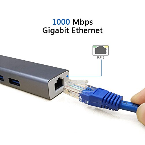 USB 3.0 Hub Netzwerk-Hubs IMISON USB Port Lan Ethernet External Network Adapter Converter Aluminium Unibody for MacBook Pro Air iMAC, Mac Mini, Chromebook Pixel, Surface Pro (grau) - 3