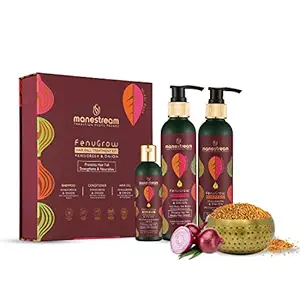 Manestream Fenugrow Hairfall Treatment Kit with Fenugreek & Onion | Shampoo, Conditioner & Oil | Reduces Hairloss & Assist Regrowth | Ayurvedic Formula, 600 ml