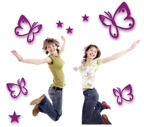 MIXED SET 4 Violett, lila Schmetterlinge und 4 Sterne selbstklebende Autoaufkleber Butterfly Sticker Outdoor, Wandtattoo, Wandbild & Fensterbild, Türaufkleber Kinderzimmer - 2