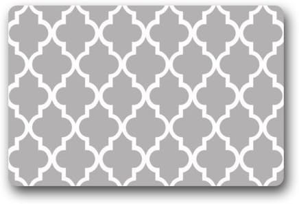 Quatrefoil Grey and White Lattice Machine-washable Non-slip Rubber Welcome Door Mat Doormats Rug 23.6 x 15.7 Inch