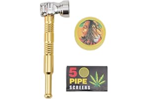 OVADA Pipe À Fumer | Mini Concasseur +5 tamis inox | Tête amovible pour un nettoyage facile | Pipe Pur Pipe Pipe à Fumer Aspect Verre | Consommation de produits du tabac (or)