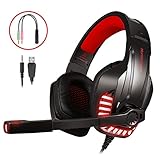 【Experiencia de juego perfecta】--Las hermosas luces LED de estos auriculares para juegos crean una excelente atmósfera de juego (conector USB para iluminación) y te permiten sentirte envolvente. LATEC ofrece garantía de por vida. Cómpralo sin ningún riesgo.