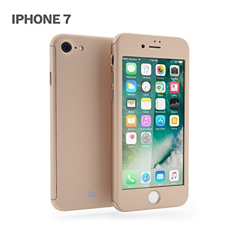 Funda iPhone 7 360 Grados Completa - Carcasa Integral y Cristal de Vidrio Templado para Movil Apple iPhone 7 - Fundas Delantera y Trasera - iPhone 7 Case Cover  Oro 
