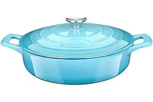LA CUISINE FOR LIFE La Cuisine Sauteuse en fonte émaillée avec couvercle, extérieur bleu sarcelle brillant, intérieur émaillé noir mat, Ø 28 cm compatible toutes sources de chaleur
