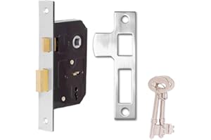 Rhino 2.5 inch/63mm 2 Lever Sashlock, Mortice Locks for Internal Doors, Provides Door Latching in Addition to Lock & Key Door Security, Perfect for Internal Timber Doors. (Chrome)