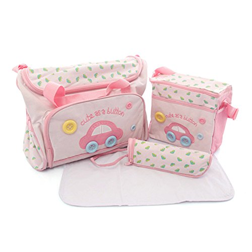 4pcs Baby Diaper Nappy Changing Bag Multi-functional Waterproof Mummy Shoulder Bag Bottle Holder Travel Backpack BC-P (pink)