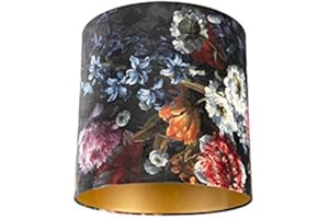 QAZQA Baumwolle Velour Lampenschirm Blumenmuster 40I40I40 Gold I Messingene Innenseite, Schirm Pendelleuchte,Schirm Stehleuchte