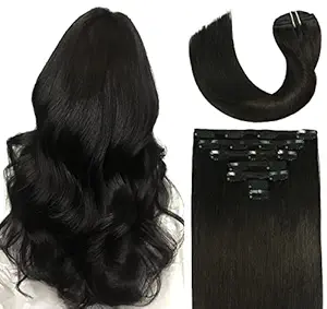 Clip In Hair Extensions Human Hair New Version Thickened Double Weft Brazilian Hair 120g 7pcs Per Set Remy Hair Natural Black Full Head Silky Straight 100% Human Hair Clip In Extensions(18 Inch #1B)