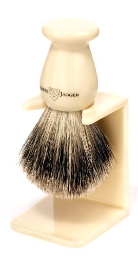 Edwin Jagger Best Badger Hair Shaving Brush with Drip Stand - Medium, Imitation Ivory
