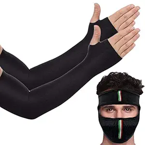 Mra Fashion Black Arm Sleeves with Free Full Face Anti Pollution Mask for Men and Women
