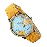 shangjunol M?dchen Runde Analog Weltkarte Dial Armbanduhr casuel Denim Segeltuch-B¨¹gel-Frauen-Quarz-Armbanduhr