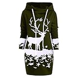 iHENGH Neujahrs Karnevalsaktion Damen Womens Christmas Monochrome Frauen Reindeer bedrucktes Minikleid mit Kordelzug