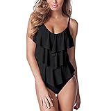 Yvelands Damen One-Piece Bikini Tankini Badeanzug Beachwear Bademode Push-up Monokini Beachwear(Black,XXL)