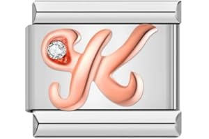 MON & SONS M&S A-Z Rose Gold Letter Initial Name Alphabet 9mm Italian Link Charm Compatible With Nomination Bracelet