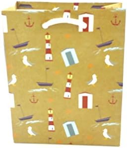 12 Pack Natural Brown Seaside Print Gift Bags Cord Handles Nautical Birthdays Gifts Multi Buy Wholesale (Small)