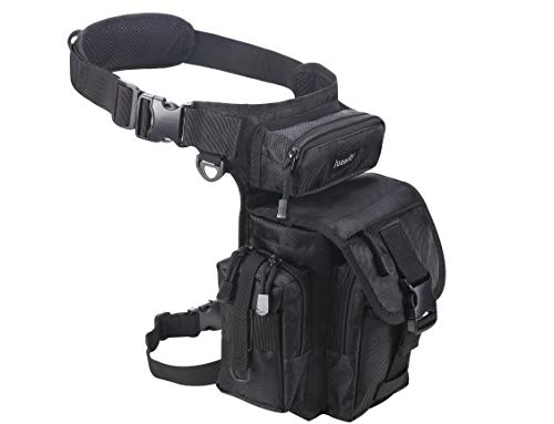 Jueachy Bolsa de Cintura Multifuncional para la Pierna, táctica, Militar, para Pesca, para Motociclismo, Senderismo, (Negro)