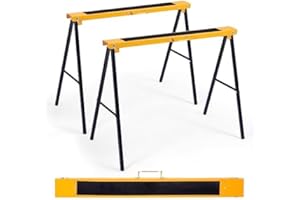 FANTASK 2 x Gerüstbock, Klappbock Set, Stützbock Sägehilfe, Arbeitsbock Metall, Unterstellbock Belastbar bis 275 KG, Faltbarer Bock mit Griff, Sägepferd Stahl, Gelb