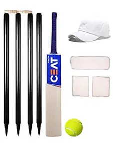 TT Junior Combo Wooden Cricket Kit for Age Groups 6 to 16 Years (1 Bat, 4 Wickets 2 Bails, 1 Tennis Balls, Hand & Fore Head Band and Cap)