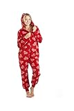 Combinaison Pyjama à Capuche Polaire Ultra Douce Motif Coeurs Flocons Rouge 46/48