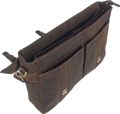 UNICORN Echt Leder 16.4″ laptop Tasche Messenger Aktentasche Braun bag #2J - 4