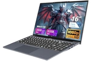 AUKABREX Ordenador Portátil 16 Pulgadas, Core i5-8210Y CPU, Win11 Pro PC Portátil 16GB RAM 512GB SSD, Clavier Rétroéclairé, 1200P FHD Pantalla Laptop, (Mini-HDMI+USB3.0+Type-C+Webcan+WIFI5+5800mah Battery)