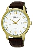 Seiko Herren Datum klassisch Quarz Uhr mit Leder Armband SUR202P1
