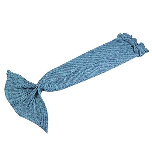 LIVEHITOP Mädchen Häkeln Meerjungfrau Schwanz Decke Gestrickte Schlafsack für Kinder Teenager Mädchen, All Seasons Fischschwanz Decken Sofa Quilt Perfekt Geschenk 140x70cm / 55.1 „x 27.6“ (Blau) - 3