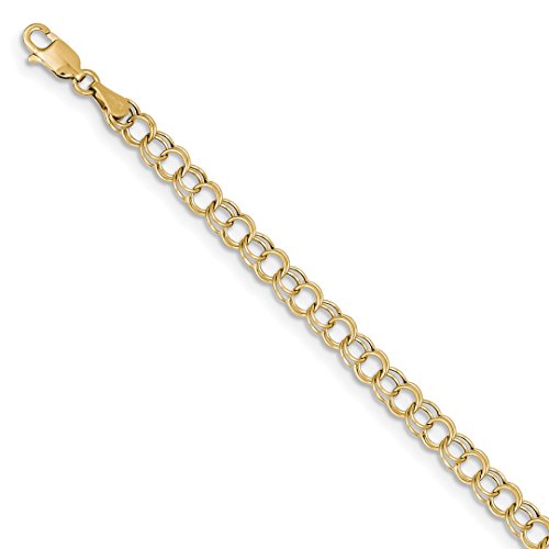 10k Yellow Gold Double Link Charm Bracelet 7 Inch Fine Jewelry For Women Gift Set