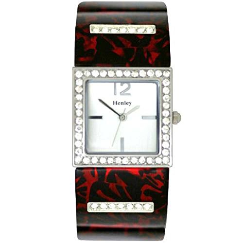 Henley Glamour - H07060.3 - Damenuhr mit rot-schwarzem Muscheldruck in sehr schicken Prsentbox