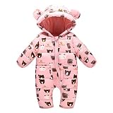 G-Kids Baby Schneeanzüge Daunenanzug Winter Overall Strampler mit Kapuze Mädchen Jungen Karikatur Bär Jumpsuit Rosa 1 80