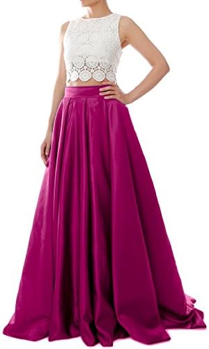Carnivalprom Women's Lace and Taffeta Crop Top Midriff Top Floor Length Bridesmaid Dress Homecoming Dress(Fuchsia,UK16)