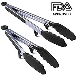 US fine Cuisine produits Premium Pince de cuisine en silicone Lot de 2 (22,9 cm et 30,5 cm) en acier inoxydable anti-adhésif Pince de cuisine en silicone souple Têtes et pieds Design pour la cuisine, salade, barbecue, grillades, DE Service et à frire (Noir) noir