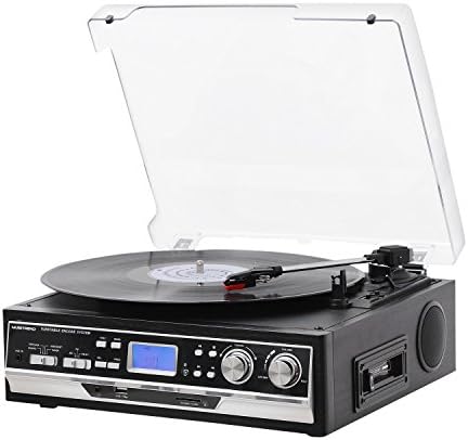 Musit Rend Belt Drive 3 Speed Record Player with LCD Screen Support USB/SD Encoding MP3/Cassette/MP3/WMA Playback/Recorder, AM/FM Radio, AUX IN &amp; RCA Output, Headphone Jack