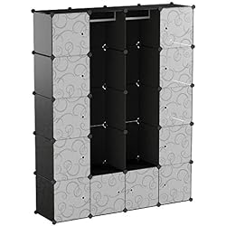SIMPDIY Armoire Portable Cabinet en Plastique 12+2 Cubes 144x36x180cm Grande Capacité Stockage de Vêtements Organisateur de Boîtes