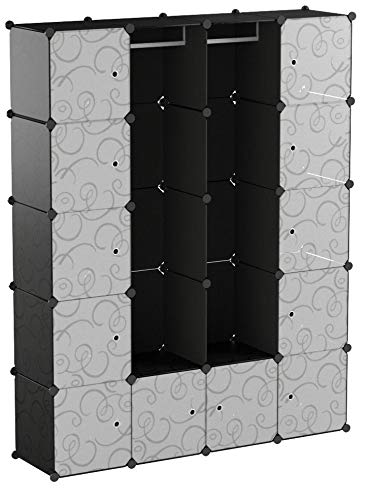 SIMPDIY Armoire Portable Cabinet en Plastique 12+2 Cubes 144x36x180cm Grande Capacité Stockage de Vêtements Organisateur de Boîtes