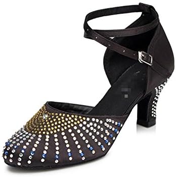 Byjia Womens Closed Toe High Heel Pu Leather Diamond Salsa Tango Ballroom Latin Cross Strap Dance Shoes Black C 39