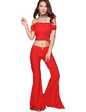 Dancewear Danza del ventre Custome Off Shoulder Lotus Edge Top+Lace Crystal Cotton Wide Leg Pantaloni red