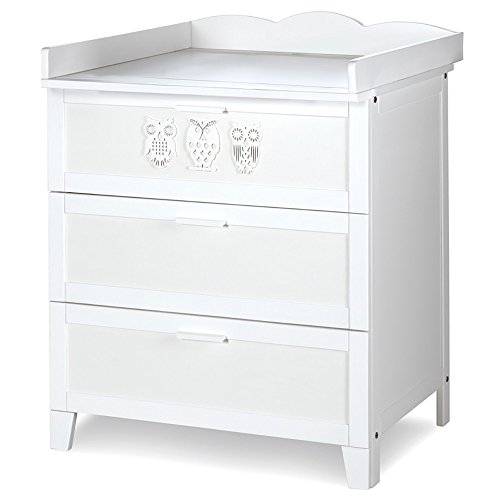 Preisvergleich Produktbild Wickelkommode Wickeltisch Kleine Eule in Weiß mit abnehmbarem Aufsatz