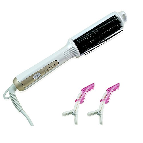 Electric Hair Straightener Brush Hair Curlers Two Use- MONOJOY Ceramic Heated Anti Static without Damage Hair Styling Hairbrush in seconds
